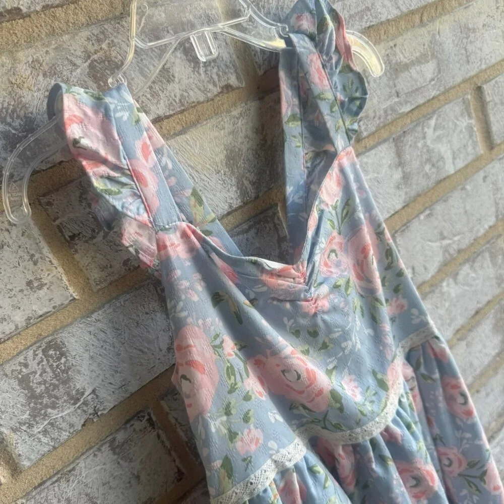 Haute Hippie Sleeveless Tiered Lace Trim Floral Dress Girl's Size 10
